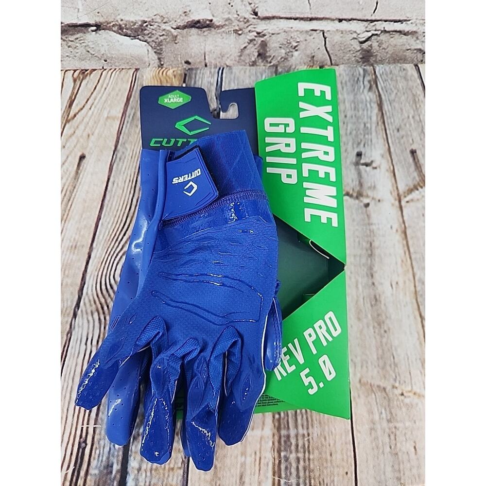Cutters Rev Pro 5.0 Extreme Grip Football Gloves Blue Adult Size XL New